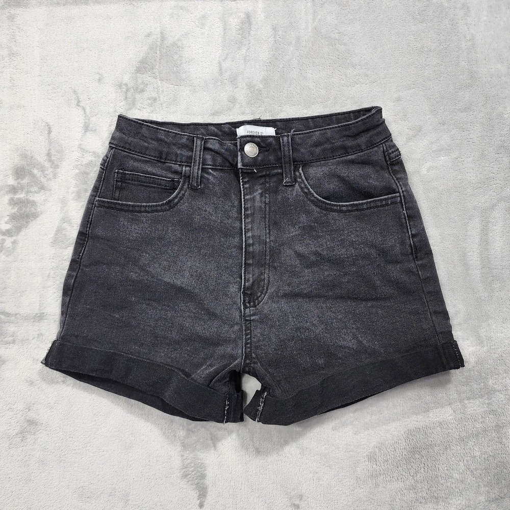 Forever 21 Shorts Womens 27 Black High Rise Cuffed‎ Stretch Denim Casual Summer